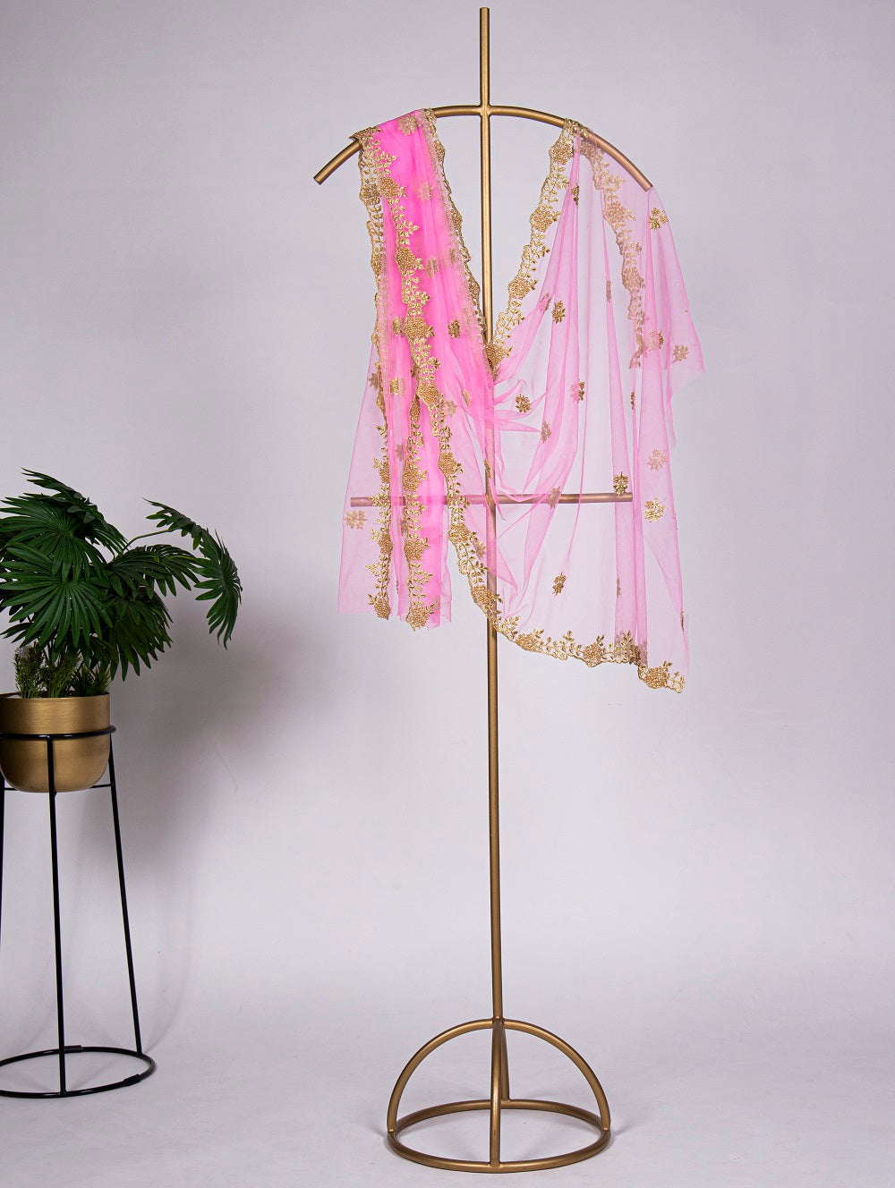 Baby Pink Color Embroidery Cut Work and Stone Work Net Dupatta Clothsvilla