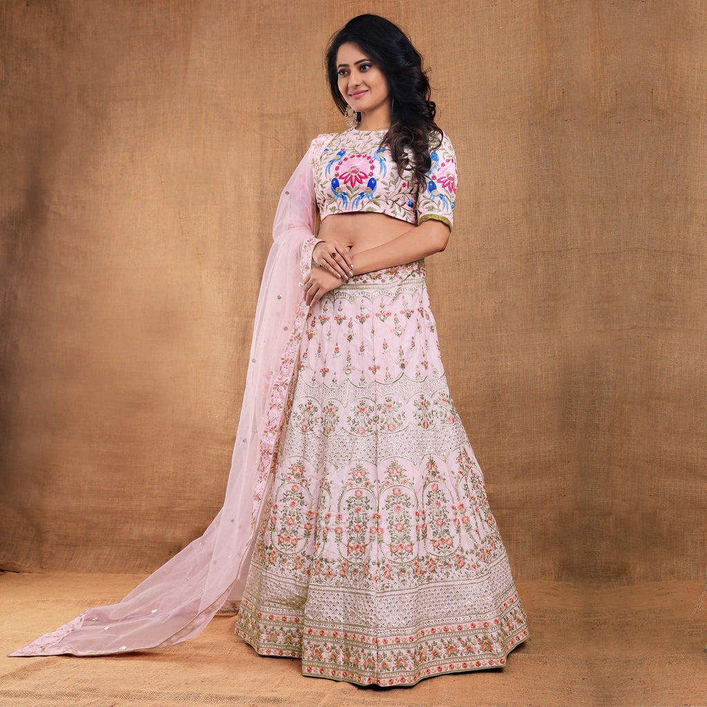 Baby-Pink Party Wear Sequins Embroidered Silk Lehenga Choli Clothsvilla