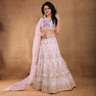 Baby-Pink Party Wear Sequins Embroidered Silk Lehenga Choli Clothsvilla