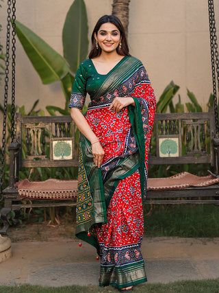 Red Color Patola with Foil Printed Dola Silk Saree Clothsvilla