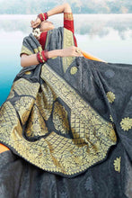Load image into Gallery viewer, Anchor Grey Zari Butta Woven Banarasi Saree Clothsvilla