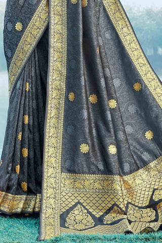 Anchor Grey Zari Butta Woven Banarasi Saree Clothsvilla