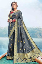 Load image into Gallery viewer, Anchor Grey Zari Butta Woven Banarasi Saree Clothsvilla