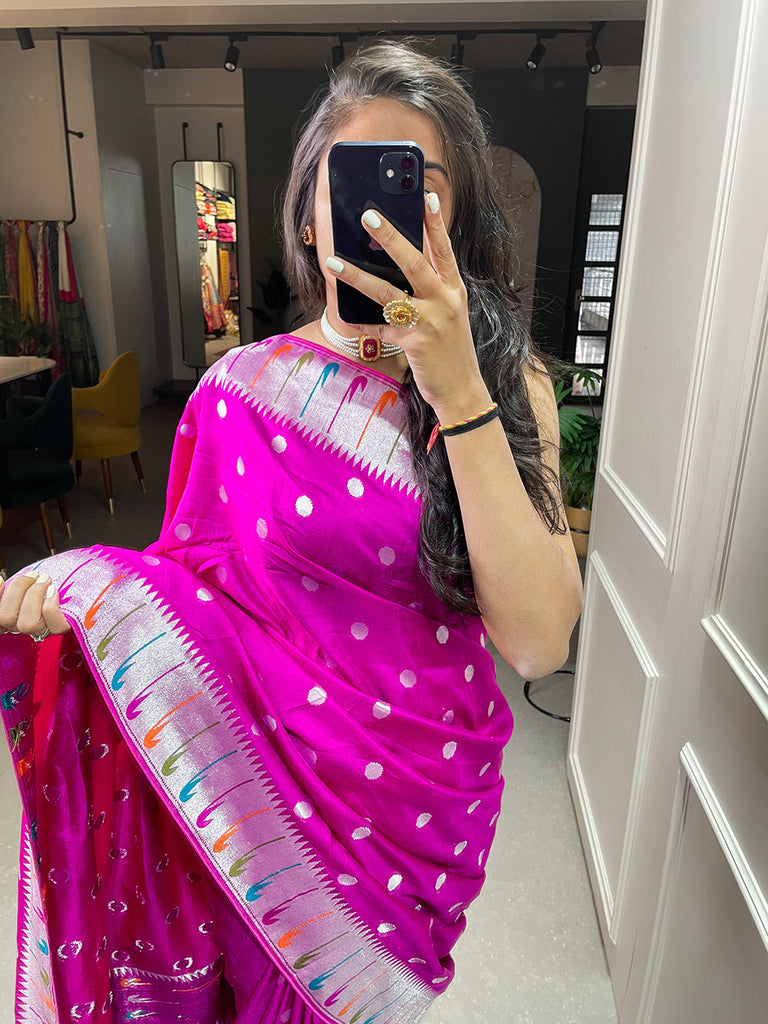 Pink Color Zari Weaving Work Pure Viscose Saree Clothsvilla