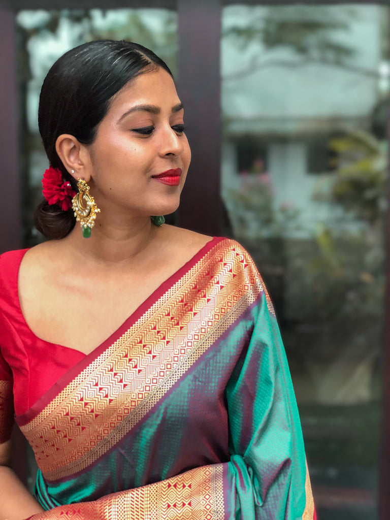 Teal Color Weaving zari work Banarasi Silk Saree Clothsvilla