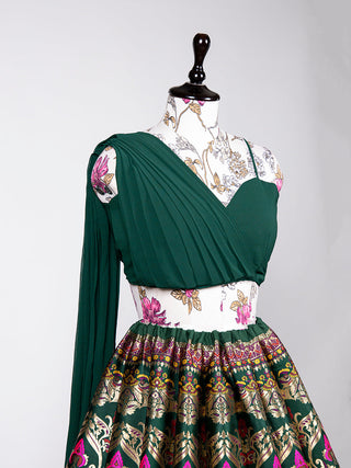 Green Color Zari Weaving Work Banarasi Silk Lehenga Choli ClothsVilla.com