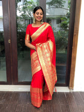 Load image into Gallery viewer, Red Color Weaving Zari Work Banarasi Soft Silk Saree Clothsvilla