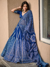Load image into Gallery viewer, Navy Blue Color Bandhani Printed Vaishali Silk Lehenga With Blouse And Dupatta Clothsvilla