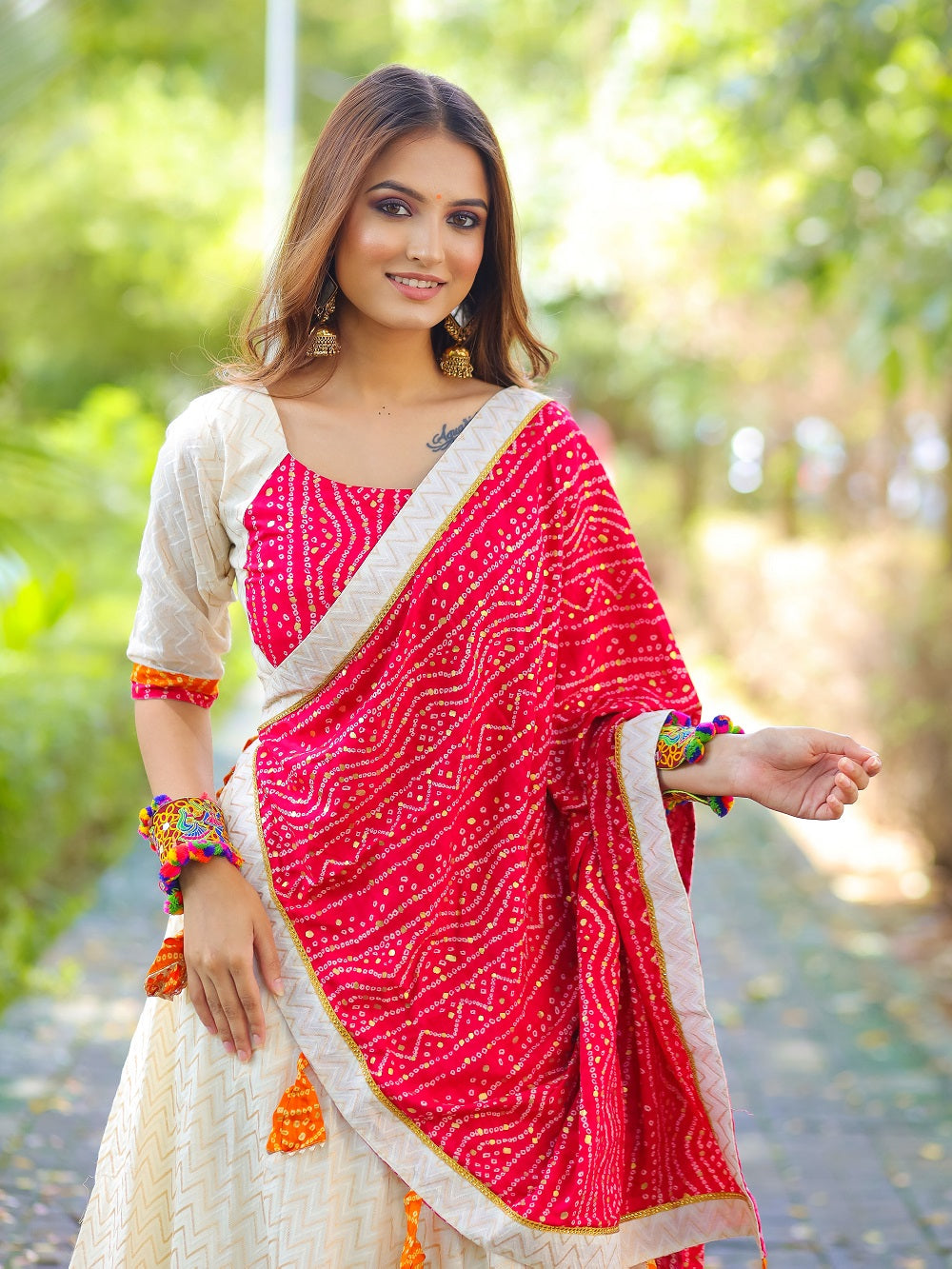 Pink Color Bandhej Printed Cotton Chaniya Choli . Clothsvilla