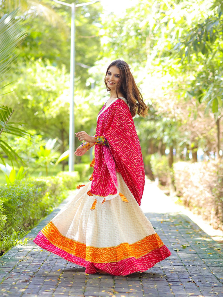 Pink Color Bandhej Printed Cotton Chaniya Choli . Clothsvilla