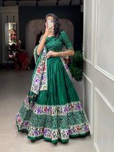 Load image into Gallery viewer, Green Color Bandhej Print With Patola Print Crushed Dola Silk Lehenga Choli ClothsVilla