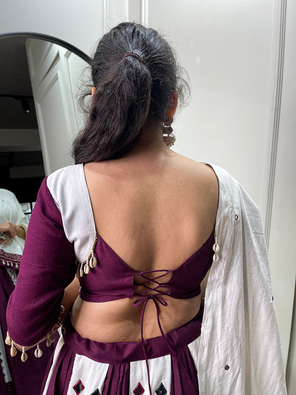 Wine Color Original Mirror Work With Bandhani Printed Cotton Chaniya Choli ClothsVilla.com