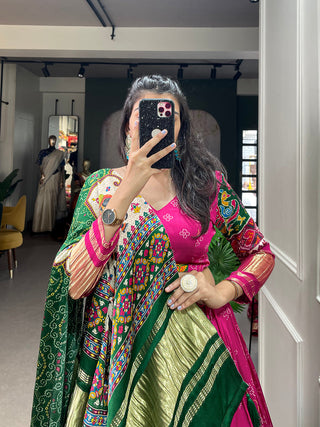 Pink Color Digital Printed With Lagadi Patta Gaji Silk Lehenga Choli Clothsvilla