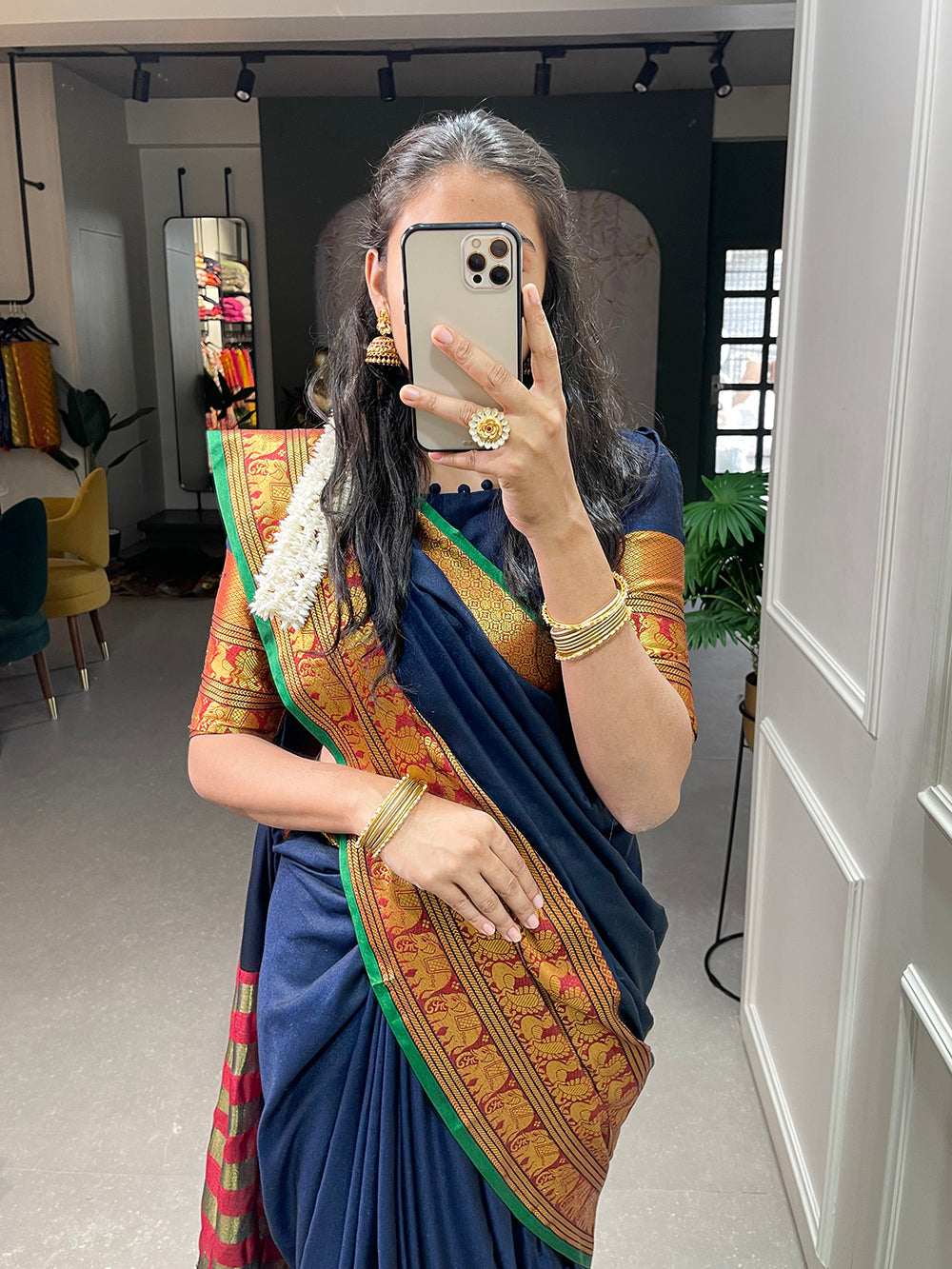 Navy Blue Color Zari Weaving Work Narayan Pet Saree Clothsvilla