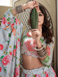 Load image into Gallery viewer, Sky Blue Color Digital Print With Sequins Embroidery Work Crushed Chinon Lehenga Choli ClothsVilla.com