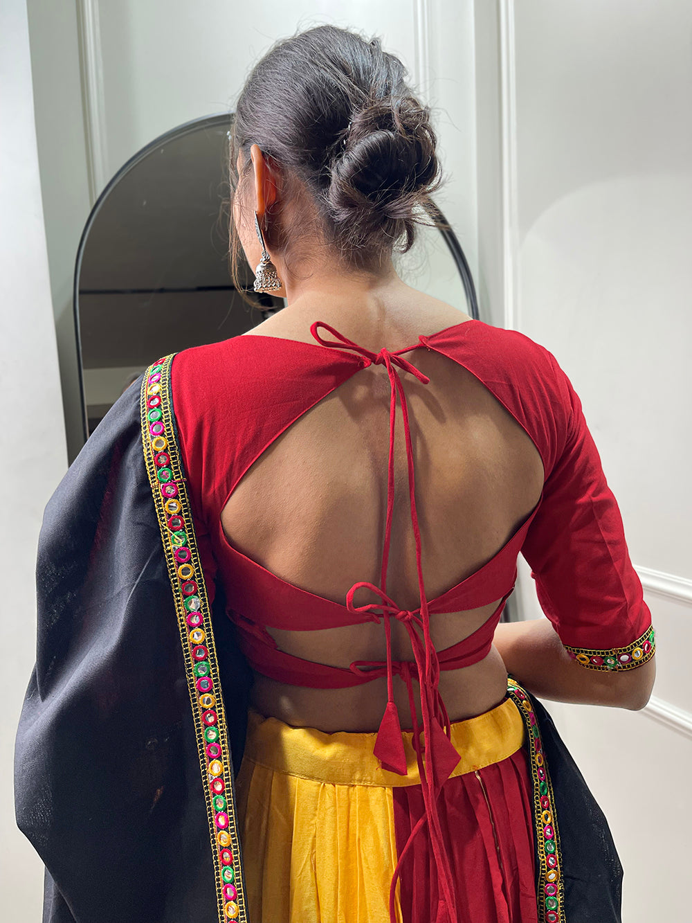 Red Color Gamthi And Mirror Work Chaniya Choli ClothsVilla.com
