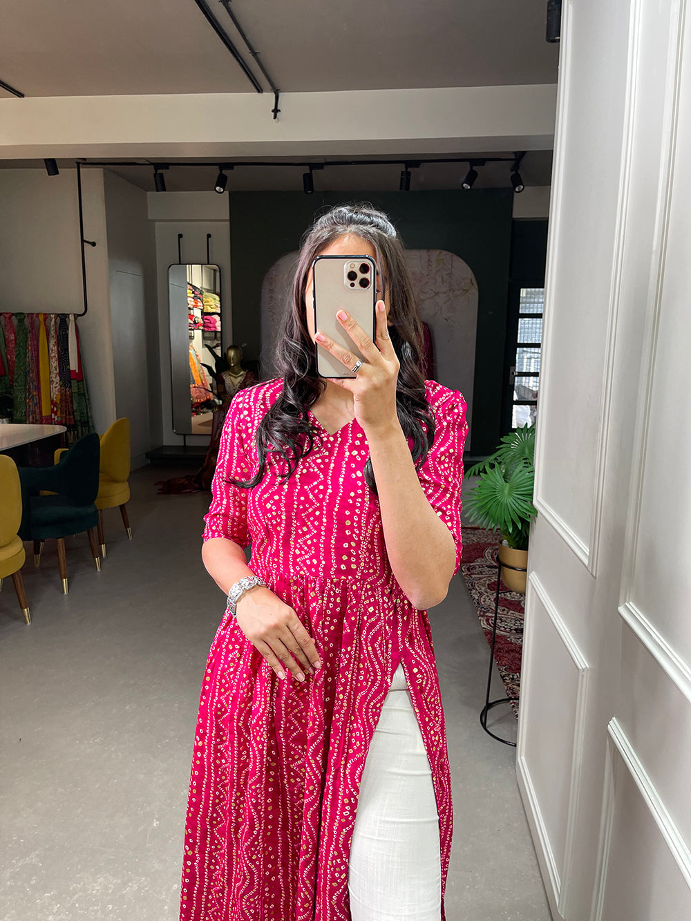 Pink Color Foil and Printed Pure Cotton Kurti Clothsvilla