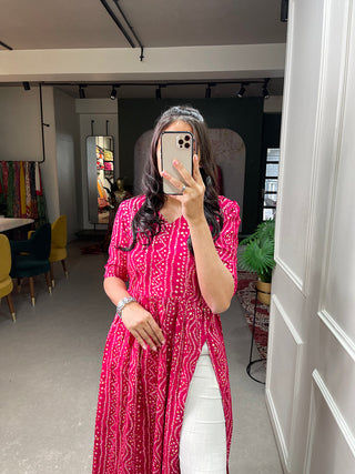 Pink Color Foil and Printed Pure Cotton Kurti Clothsvilla
