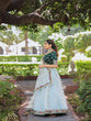 Load image into Gallery viewer, Sky Blue Color Thread Embroidery Work With Lace Border Organza Lehenga Choli ClothsVilla.com