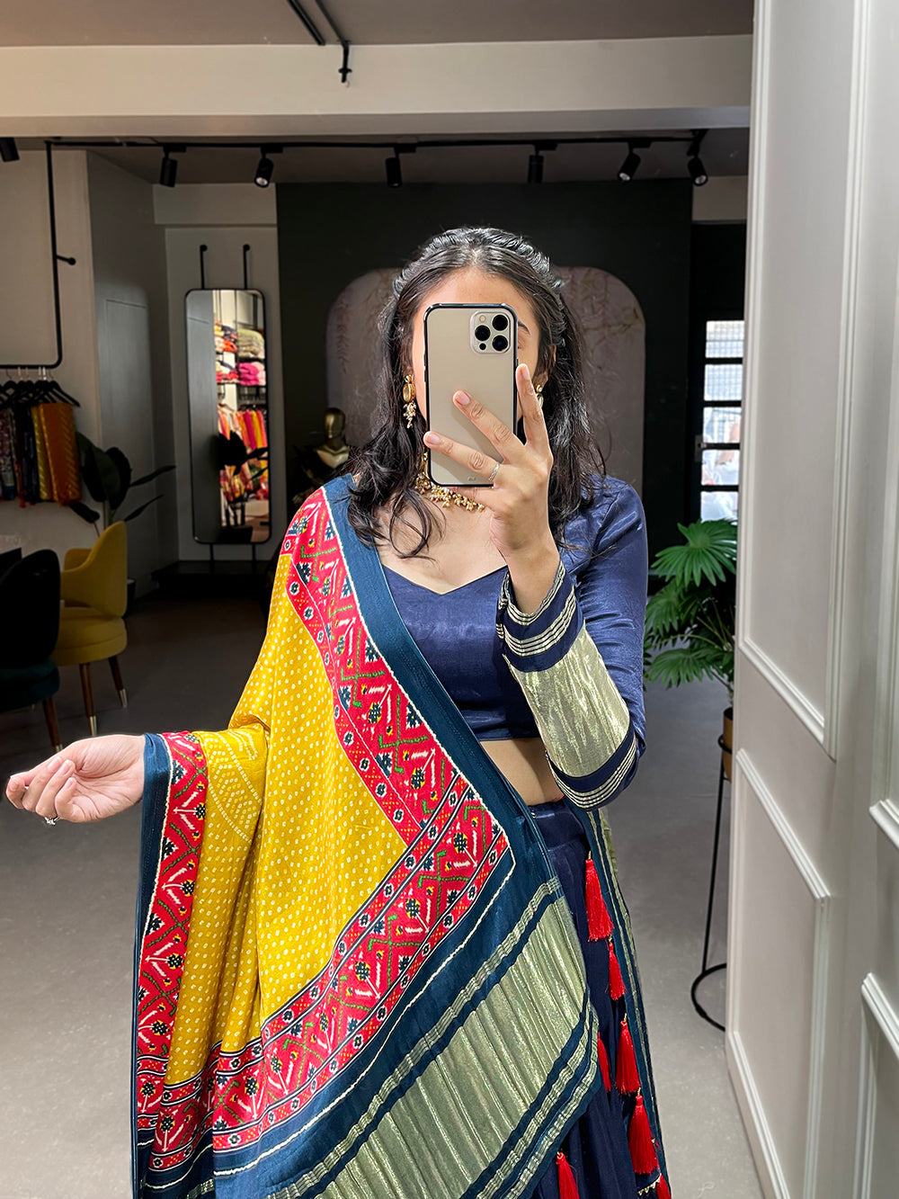 Navy Blue Color Dyeing With Lagdi Patta Gaji Silk Lehenga Choli ClothsVilla.com