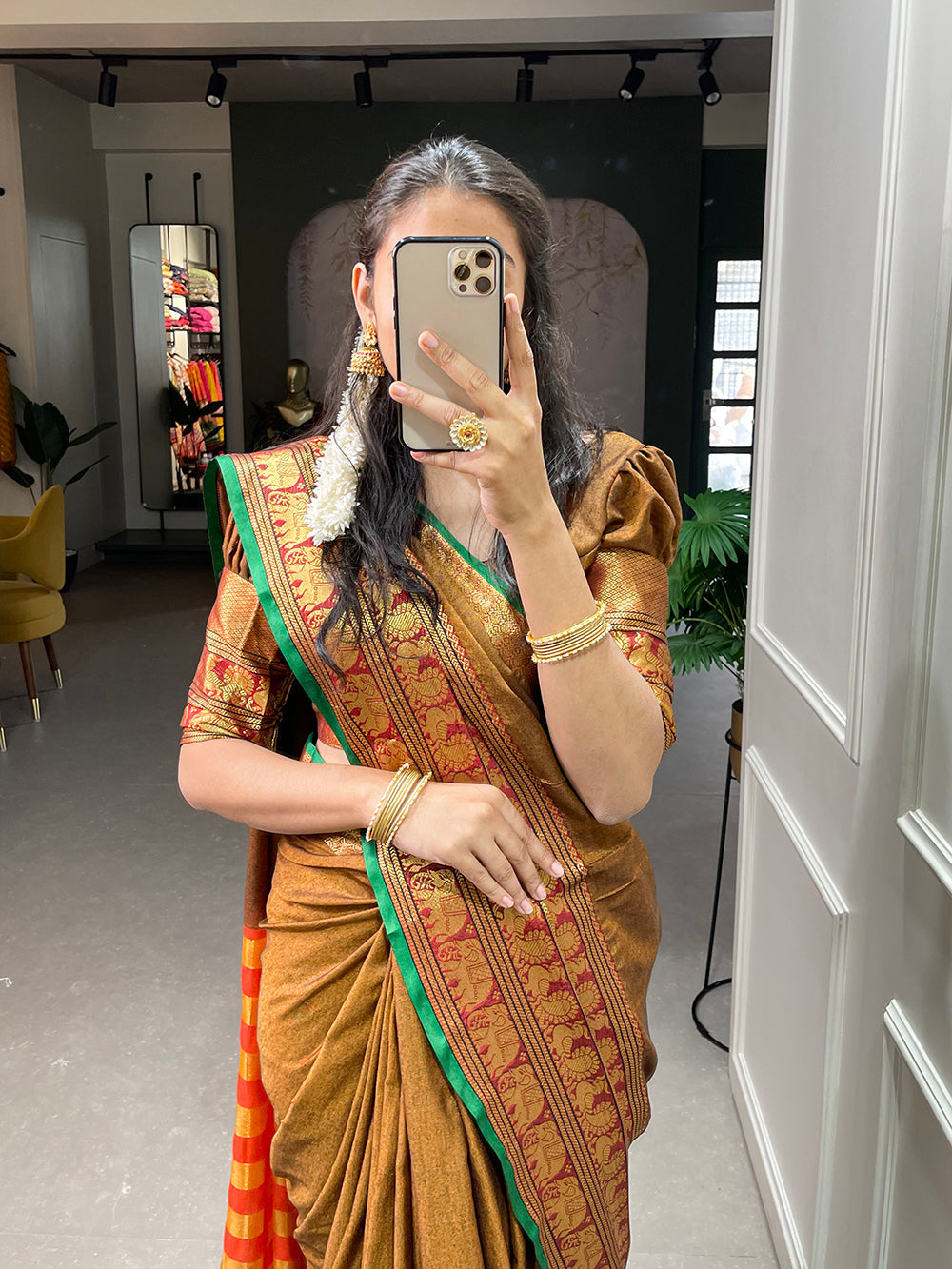 Mustard Color Zari Weaving Work Narayan Pet Saree Clothsvilla