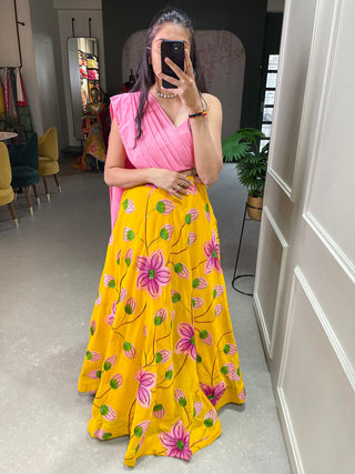 Yellow Color Sequins And Thread Embroidery Work Georgette Co-Ord Set Lehenga Clothsvilla