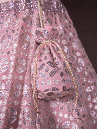 Pink Color Sequins And Thread Embroidery Work Georgette  Ready To Wear Lehenga Choli Set Clothsvilla