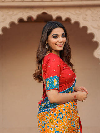 Mustard Color Patola with Foil Printed Dola Silk Saree Clothsvilla