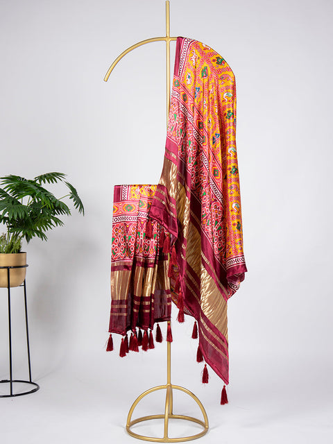 Yellow Color Digital Printed Gaji Silk Dupatta Clothsvilla Main image