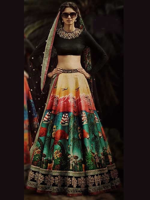 Lovely Black Floral Digital Printed & Embroidered Lehenga Choli