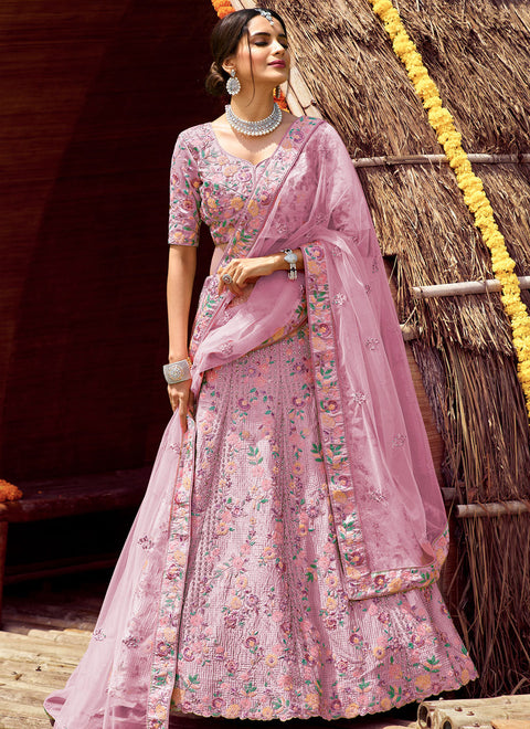 Pink Satin Mehndi Lehenga Choli Clothsvilla Main image