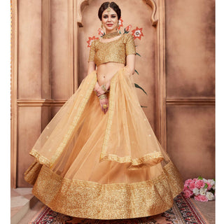 Beige Festive Wear Sequins Dori Work Soft Net Lehenga Choli Clothsvilla