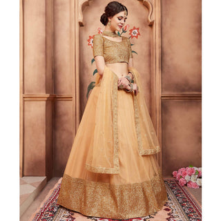 Beige Festive Wear Sequins Dori Work Soft Net Lehenga Choli Clothsvilla