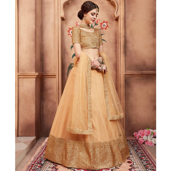 Beige Festive Wear Sequins Dori Work Soft Net Lehenga Choli Clothsvilla