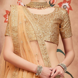 Beige Festive Wear Sequins Dori Work Soft Net Lehenga Choli Clothsvilla