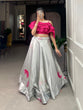 Load image into Gallery viewer, Grey Color Digital Print With Foil Work Zari Satin Co-ord Set Lehenga Choli ClothsVilla