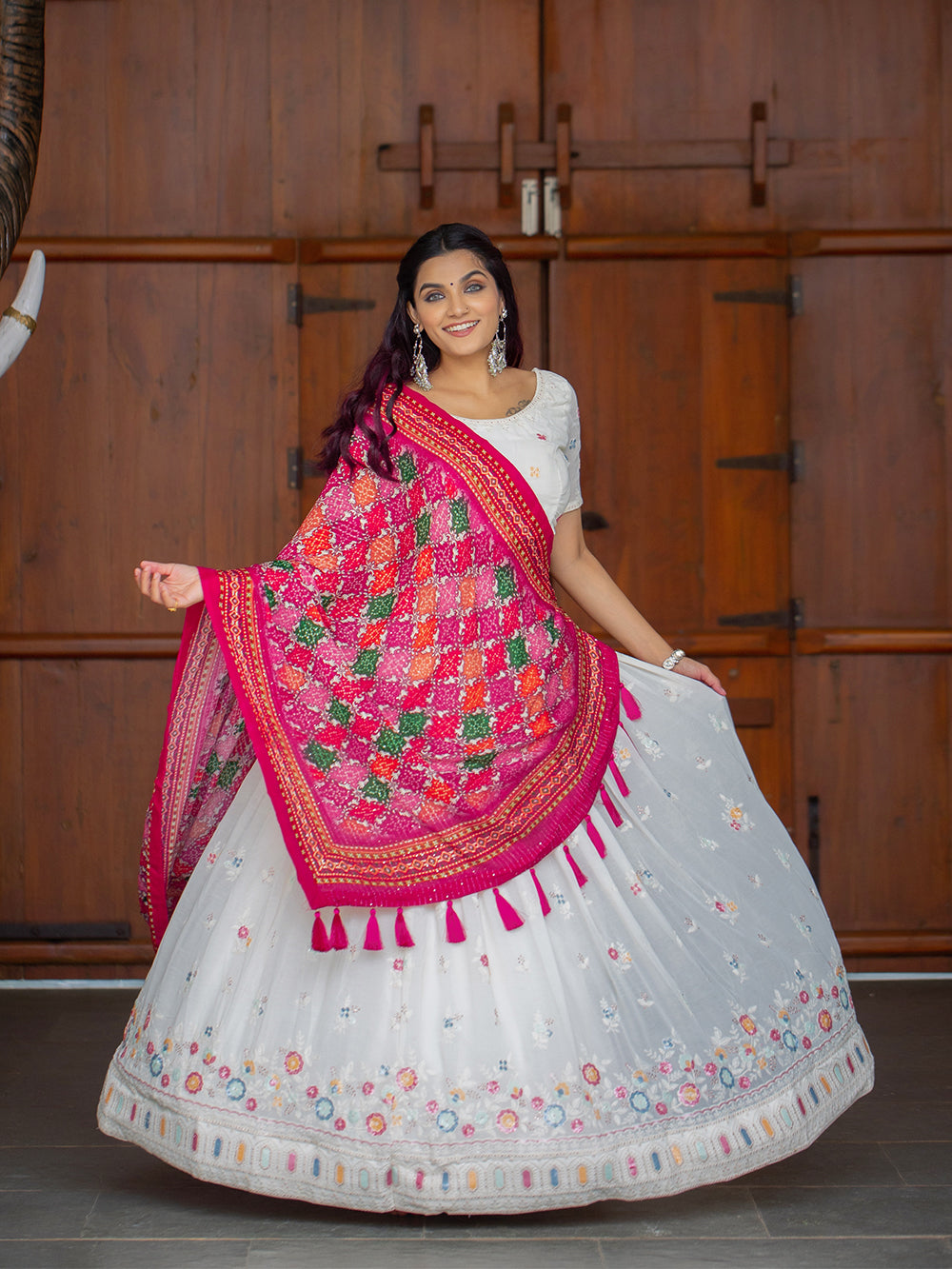 White color Lucknowi Chikankari Work Georgette Lehenga Choli Clothsvilla