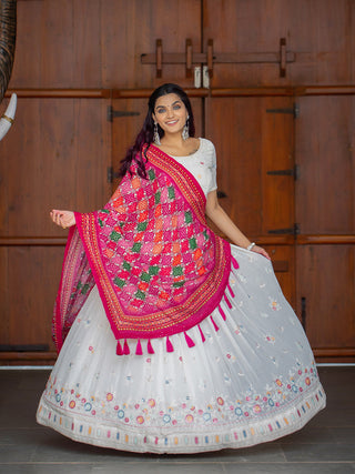 White color Lucknowi Chikankari Work Georgette Lehenga Choli Clothsvilla