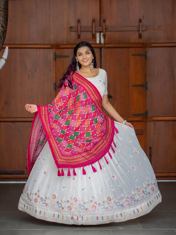 White color Lucknowi Chikankari Work Georgette Lehenga Choli Clothsvilla