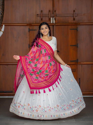 White color Lucknowi Chikankari Work Georgette Lehenga Choli Clothsvilla