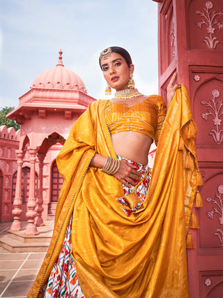Mustard Color Haydrabadi Patola Printed Silk Chaniya Choli Clothsvilla