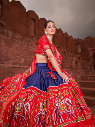 Navy Blue Color Patola Printed Dola Silk Lehenga Choli Clothsvilla