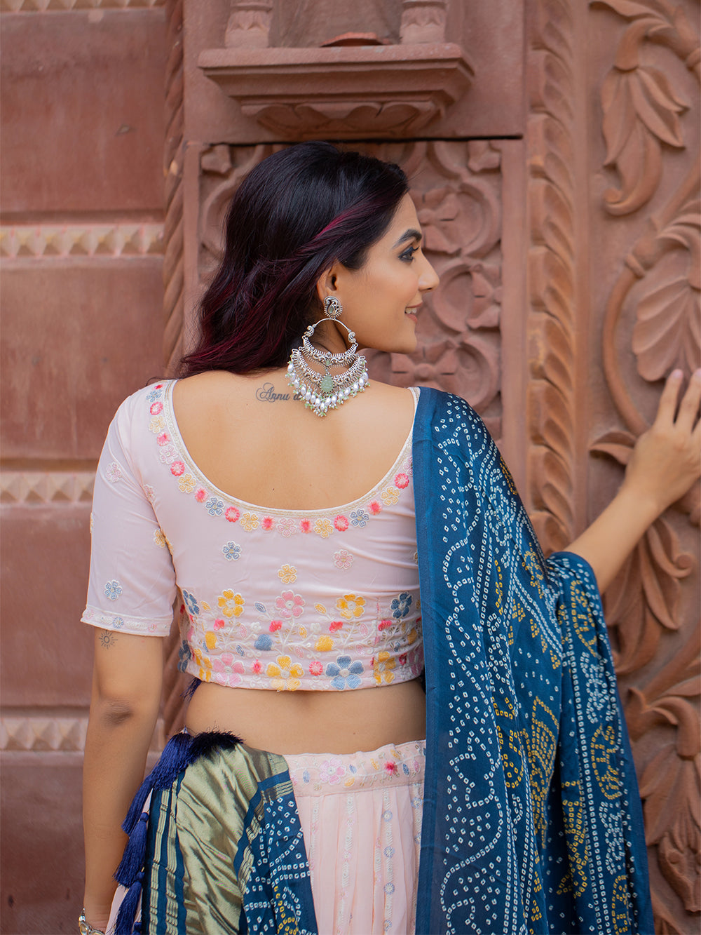Peach Color Lucknowi Work Georgette Chaniya Choli Clothsvilla