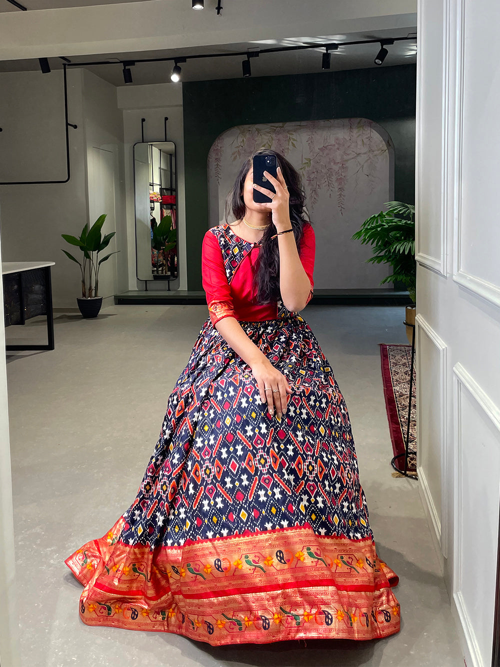 Navy blue Color Patola Paithani Printed And Foil Printed Silk Gown Clothsvilla