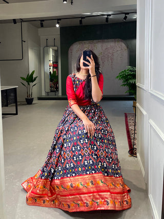 Navy blue Color Patola Paithani Printed And Foil Printed Silk Gown Clothsvilla