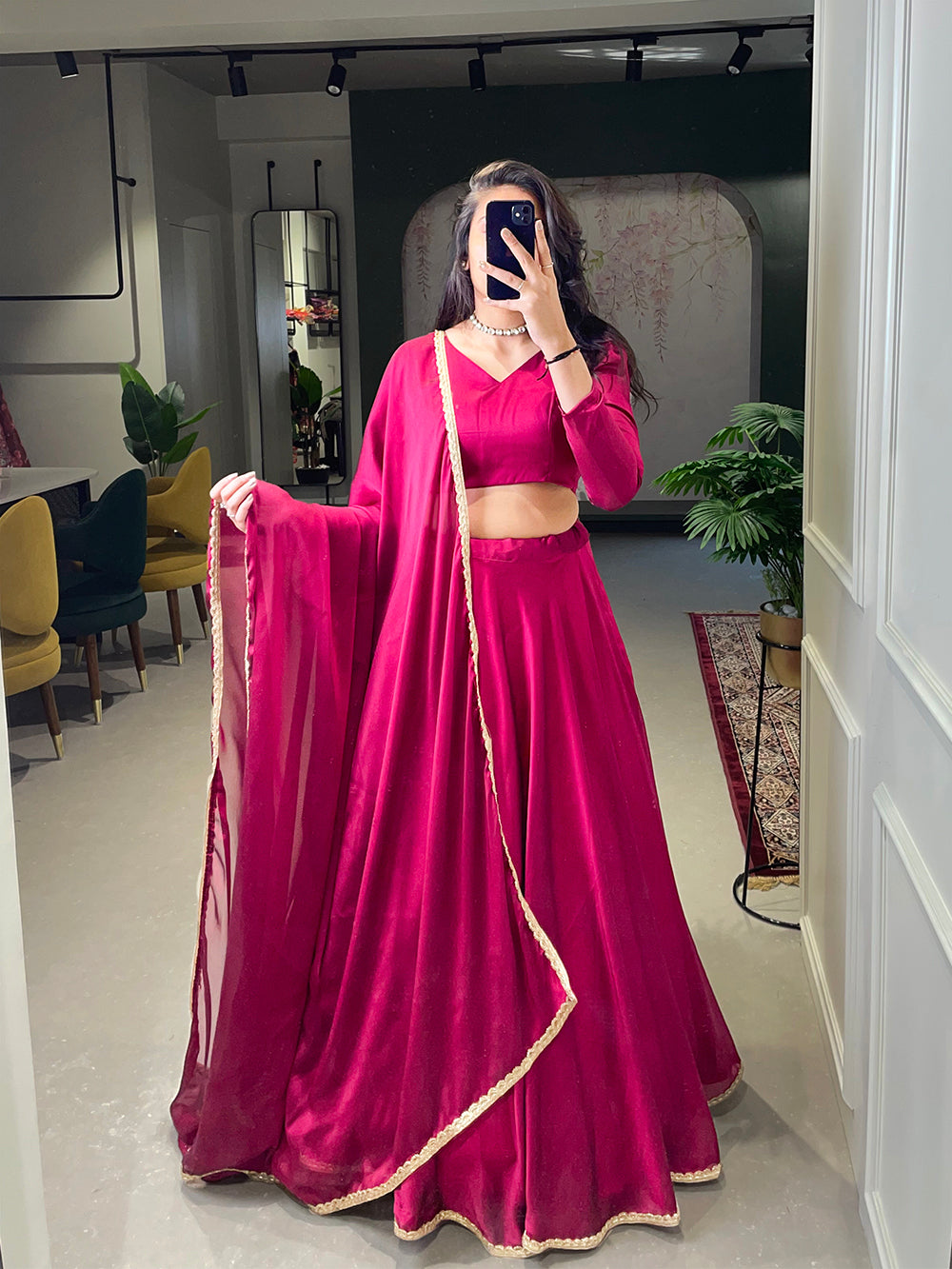 Pink Thread Embroidery Silk Bridal Lehenga With Yellow Choli and Dupatta | Designer  lehenga choli, Pink lehenga, Simple lehenga choli