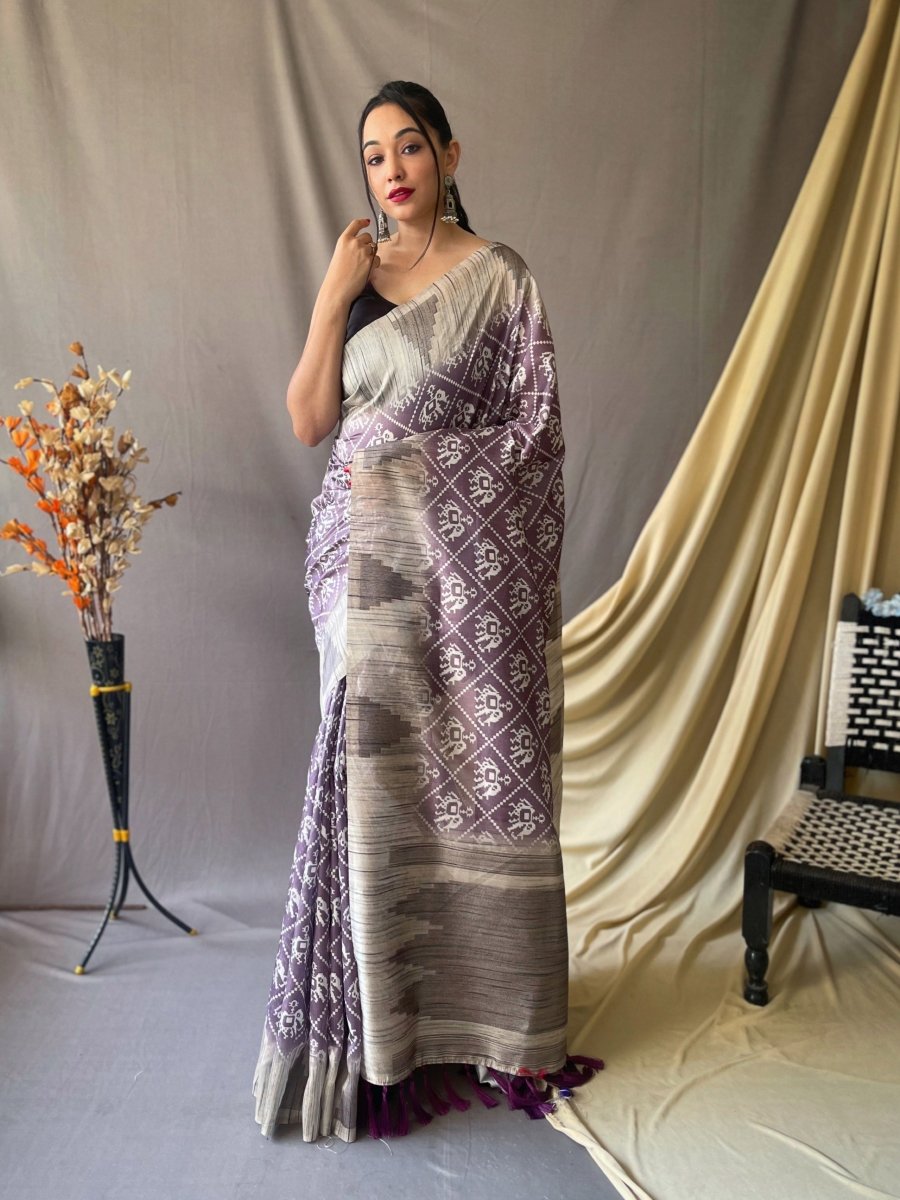 Cotton Silk Patola Printed Temple Woven Saree Faded Purple Clothsvilla Main image