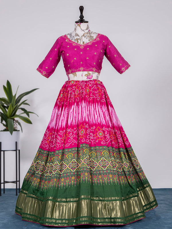Pink Color Bandhej Digital Print Pure Gaji Silk Chaniya Choli Clothsvilla