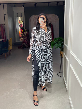 Black and White Animal Print Chiffon Kurti Clothsvilla