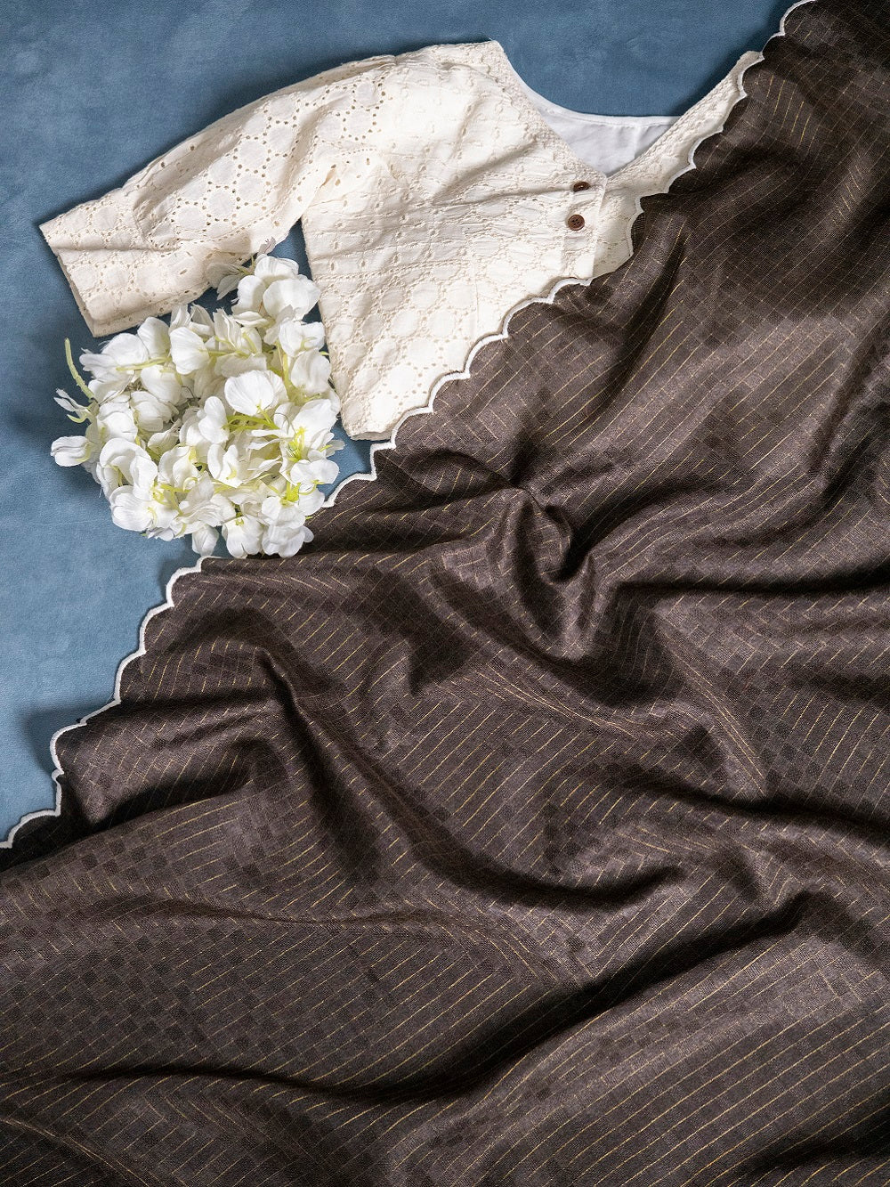 Brown Color Gadhawal Chex Material & Arca Work Saree Clothsvilla